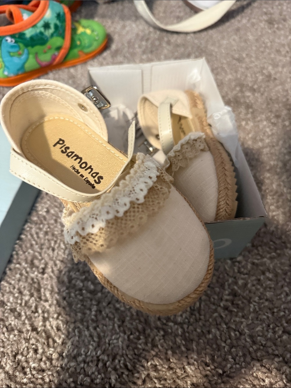 Pisamonas Cream Girls Lace-Trim Espadrille Sandals